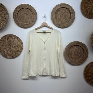 Vintage Y2K 2000s White Stag Ribbed Zip Up Knit Sweater XL Neutral Off-White